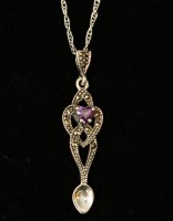 Marcasite, lovespoon necklace with purple stone